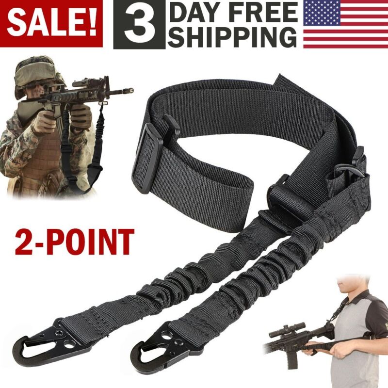 Tactical 2/Two Points Sling Shoulder Strap Bungee Rifle Gun Sling with QD Buckle
