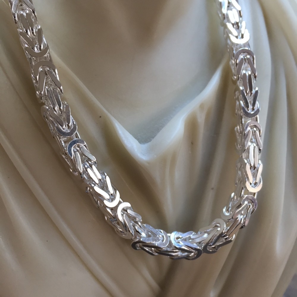 Pre-owned Handmade Mens Square King Byzantine Chain Necklace 7mm 174gr 27" 925 Sterling Silver