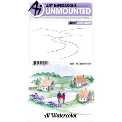 New Art Impressions cl rubber stamp BASIC SCENE LANDSCAPE watercolor free USA sh