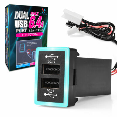 6.4A Dual USB Fast Car Charger QC3.0 Charge Port For Toyota Cruiser Tundra 32mm