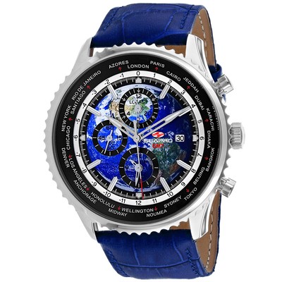 Pre-owned Sea Pro Seapro Men's Meridian World Timer Gmt Blue Dial Watch - Sp7132