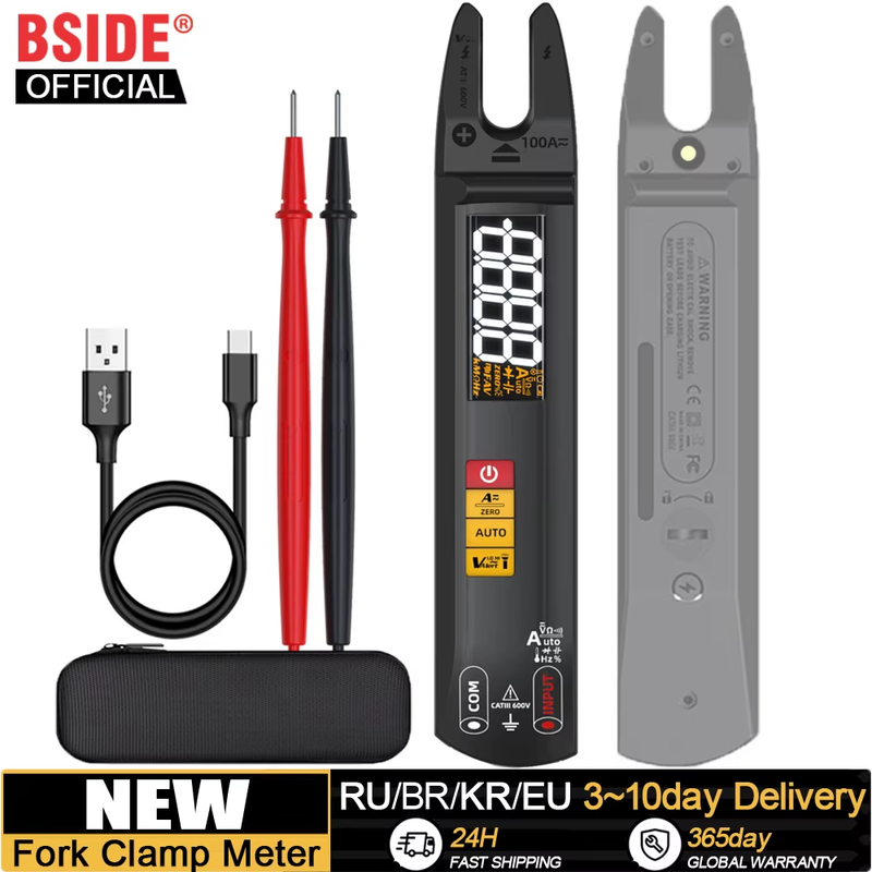 U1 Digital Clamp Meter Fork DC AC Professional 100A Ammeter Pliers T-RMS Current