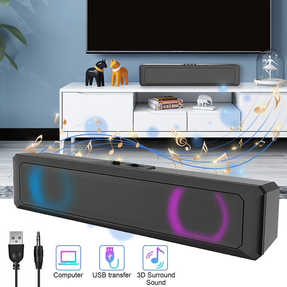 LED Stereo Soundbar Speaker Sound Bar USB Powered For PC Desktop Laptop Computer