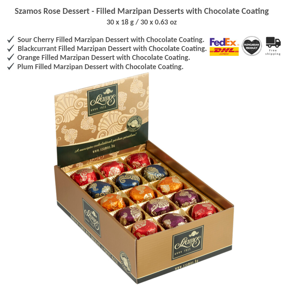 Szamos Rose Dessert - Filled Marzipan Desserts with Chocolate Coating - 18g x 30