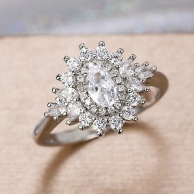 925 Silver Filled Rings Fashion Oval Cubic Zircon Wedding Women Jewelry Sz 6-10