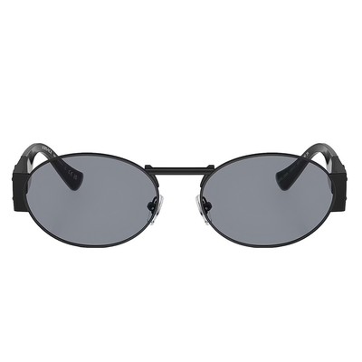 Pre-owned Versace Iconic Ve 2264 1261/1 Matte Black Metal Oval Sunglasses Grey Lens In Gray