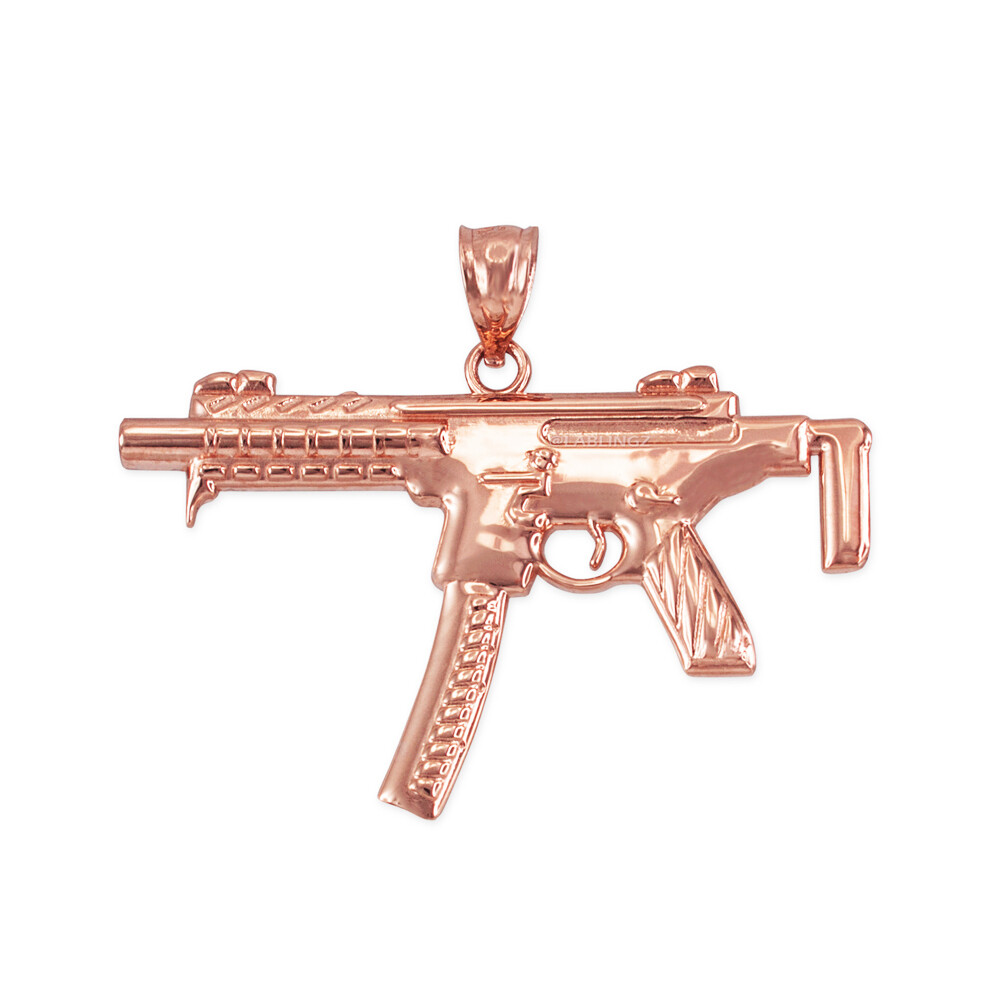 Pre-owned La Blingz Rose Gold Smg Gun Pendant Necklace