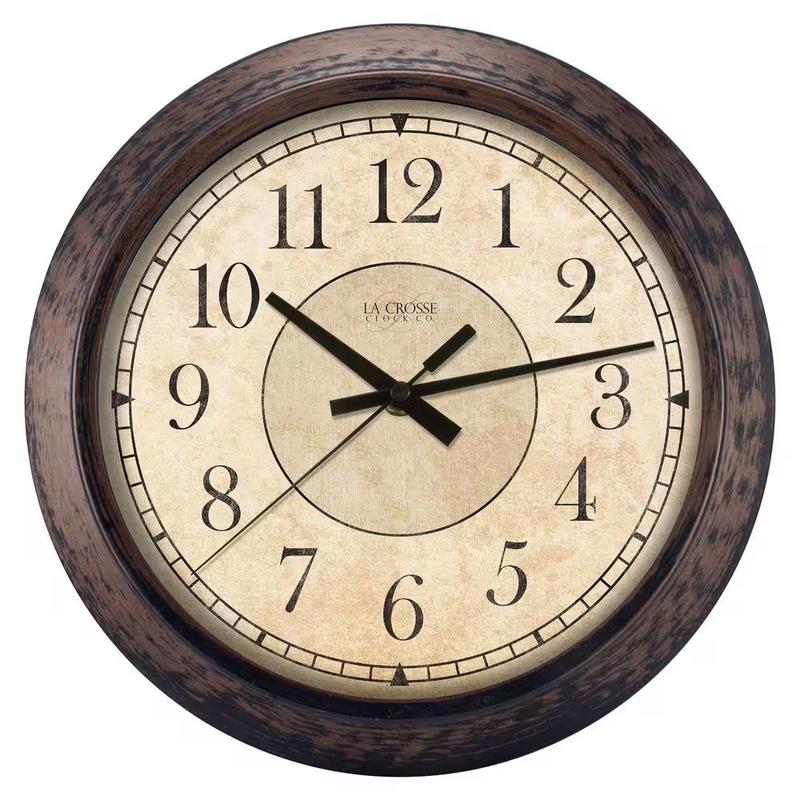 La Crosse 14 Inch Wall Clock Silent Quartz Analog Battery Operated Bronze Brown