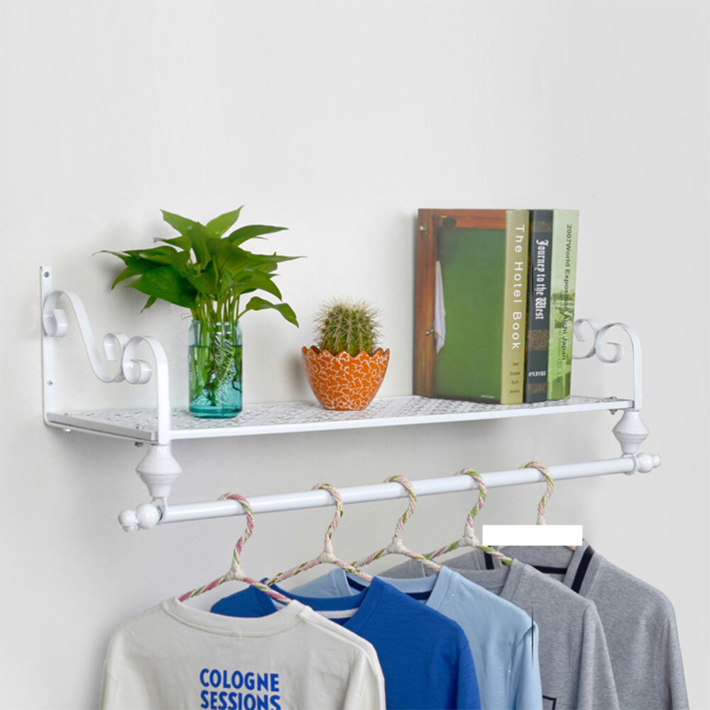 Clothes Rail Wall Mounted Garment Hanging Rack&Shelf Wardorbe Iron