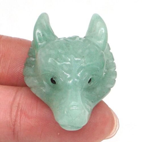 1.5" Wolf Head Pendant Natural Green Aventurine Crystal Carving Healing Necklace