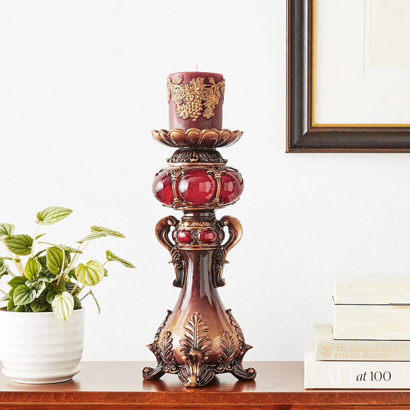 OK Lighting Candleholder, 16.0" Burgundy