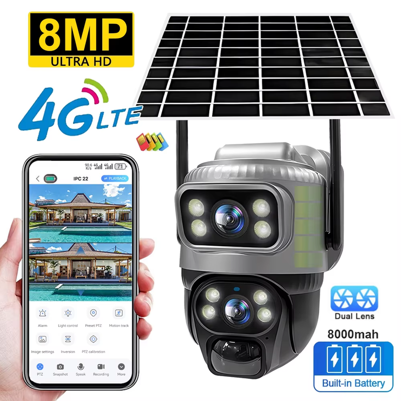 Dual Lens 4G Camera Solar PIR Human Detection Night Vision Waterproof Security V