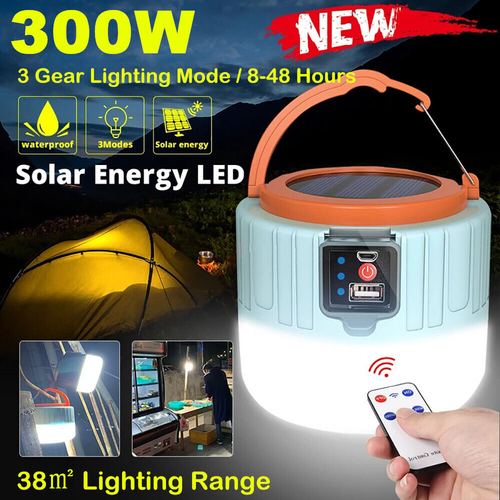 Solar Camping LED Lamp USB Rechargeable Tent Light Outdoor Hiking Remote Lantern