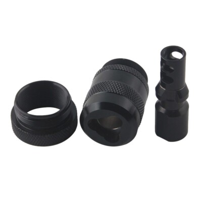 5/8x24 Steel Tri Lug 3 Lug 300 308 7.62 Muzzle Brake With QD 1.375x24 TPI Mount