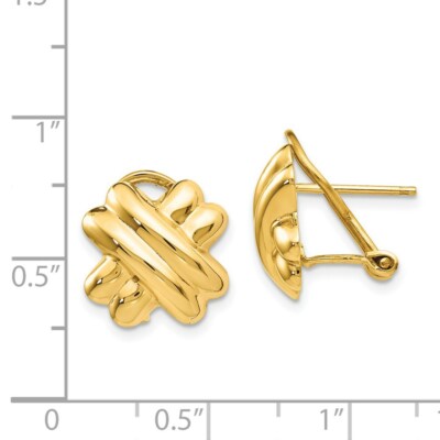 Pre-owned Superdealsforeverything Real 14kt Yellow Gold Polished X Omega Back Post Earrings