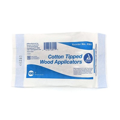Dynarex Cotton Tipped Applicators Q-Tip 3'' Wood Handle Swabs 200 Pieces MS-50330