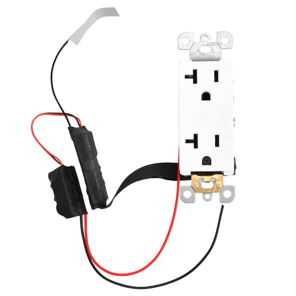 GFCI electrical outlet with wiring on white background.