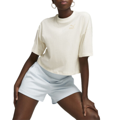 Женская укороченная футболка с круглым вырезом и коротким рукавом Puma Classics Oversize белого цвета