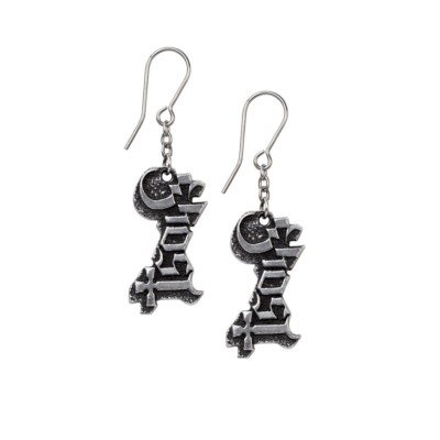 Alchemy Gothic Rocks Ghost Band Logo Earrings Pewter Dangle Heavy Metal Punk Emo