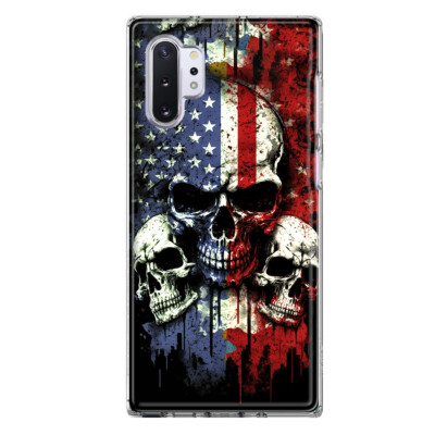 For Samsung Galaxy Note 10Shockproof Hybrid Case, USA Flag Skulls Blue Red