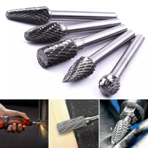 5x 1/4'' Shank Double Cut Tungsten Carbide Steel Rotary Burr Die Grinder Bit Set