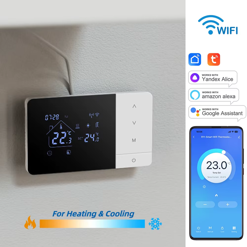 Smart Tuya WiFi Thermostat for Gas Boiler Heating /Cooling Powered by Battery/US