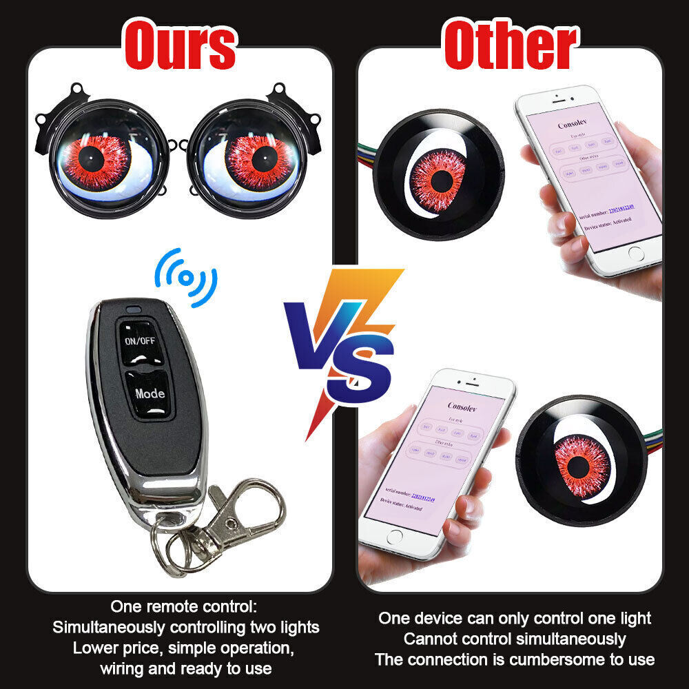 3 Inch Car Dynamic Devil Eyes Lights 12v Car Remote Control Eyes ...