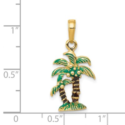 Pre-owned Superdealsforeverything Real 14kt Yellow Gold 3d Enameled Palm Trees Pendant