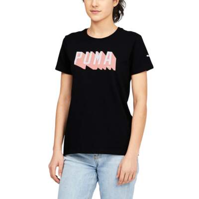 

Футболка Puma 80S Graphic с круглым вырезом и короткими рукавами, женские повседневные топы размера  671, Черный