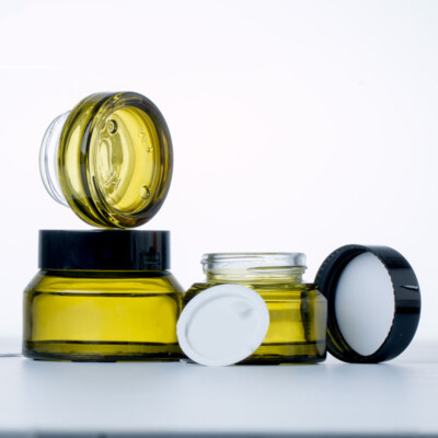 Empty Amber Green Cosmetic Jar Pot Travel Makeup Lotion Glass Container