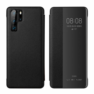 Luxury Genuine Cowhide Leather Window Flip Smart Case Cover F Huawei P30 P30 Pro