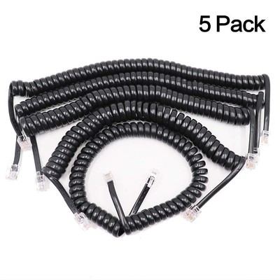 DILIMI 5Pcs Black Coiled Telephone Handset Cable Cord 6 Feet Landline
