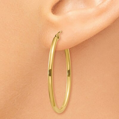 Pre-owned Skyjewelers Real 14kt Yellow Gold Oval Polished Hoop Earring