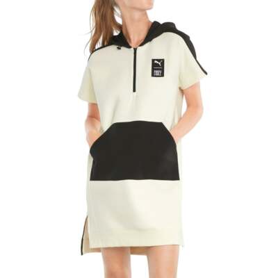

Puma X First Mile Double Knit Short Sleeve Hoodie Dress Womens Off White Casual