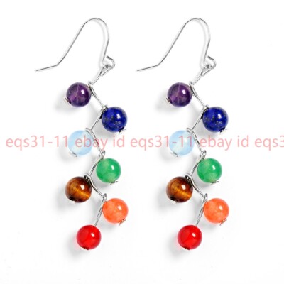 7 Chakras Yoga Healing Natural Gems Pendant Chain Necklace Bracelet Earrings Set