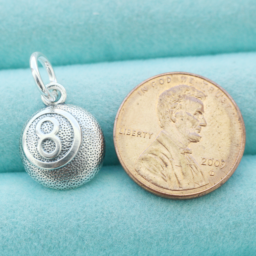Billiard Pool Pendant Charm 925 Sterling Silver 8 Black Eight Ball For Necklace