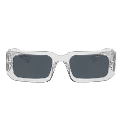 Pre-owned Prada Pr 06ys 12r09t Transparent Grey Plastic Rectangle Sunglasses Grey Lens In Gray