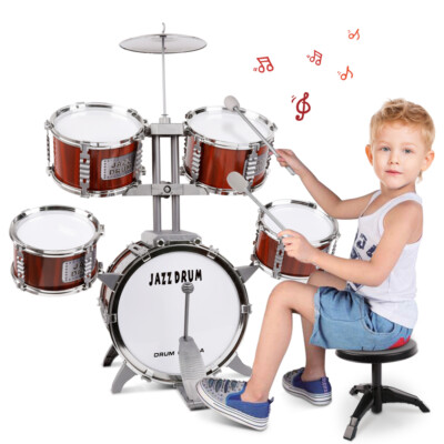 30'' Drums Set for 3-8 Year Old Kids, Musical Instruments Kids Drum with Stools