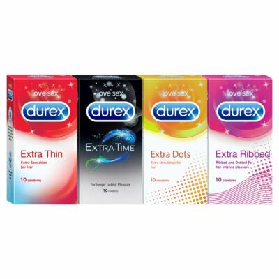 Durex Pleasure Packs of 4 - Extra Thin, Extra Time, Extra Dots, Extra Ribbed 