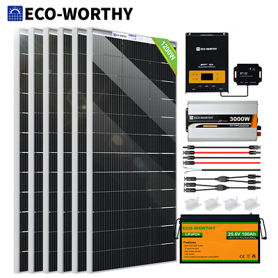 ECO-WORTHY 1200W Watt Solar Panel Complete Kit Solar Power With Battery Home