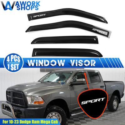 Fit 10-23 Dodge Ram Mega Cab 09-23 Ram 1500 Crew Cab Window Visor w/ White Sport