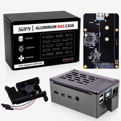 Raspberry Pi 4 Model B Aluminum Case with  M.2 SATA SSD Adapter board +3510 Fan
