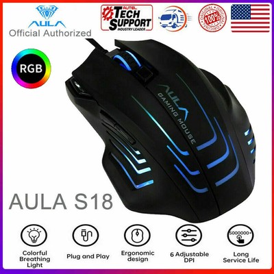6400 DPI RGB Gaming Mouse USB Wirde LED Programmable For PC Computer FPS Gamer