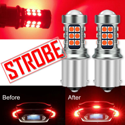 1156 7506 LED Strobe Flashing Blinking Brake Stop Light Red Bulbs Safety Warning