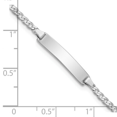 Pre-owned Skyjewelers Real 14kt White Gold Flat Curb Link Id Chain Bracelet; 5.5 Inch; Lobster Clasp