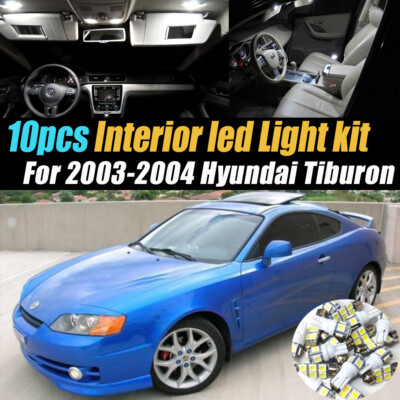 10Pc Super White Car Interior LED Light Kit Pack for 2003-2004 Hyundai Tiburon