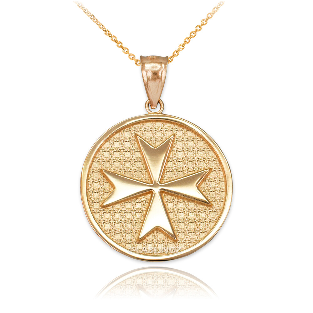 Pre-owned La Blingz Gold Knights Templar Maltese Cross Medallion Pendant Necklace In Yellow Gold