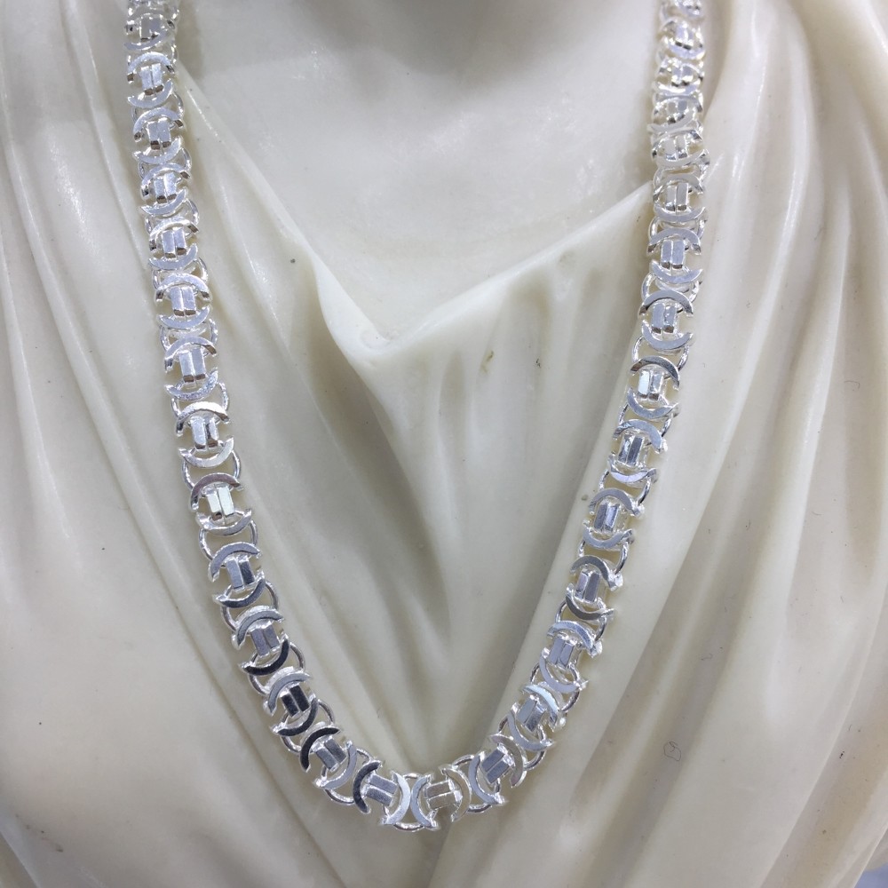 Pre-owned Handmade Mens Boy Flat Byzantine Bali Chain Necklace 925 Sterling Silver 7mm 24inch 53gr