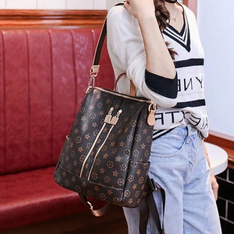 Damen Rucksack Leder Damentasche Handtasche Braun Übergröße Schultertasche