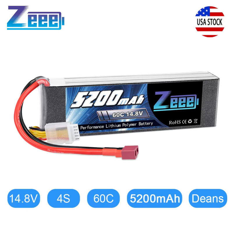 Zeee 14.8v 60c 5200mah 4s Lipo Battery Deans For Rc Helicopter Airplane Car Boat